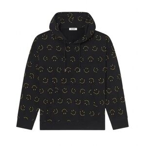 Sandro x Smiley Black Print Hoodie Sweatshirt Unisex 2XL NWT